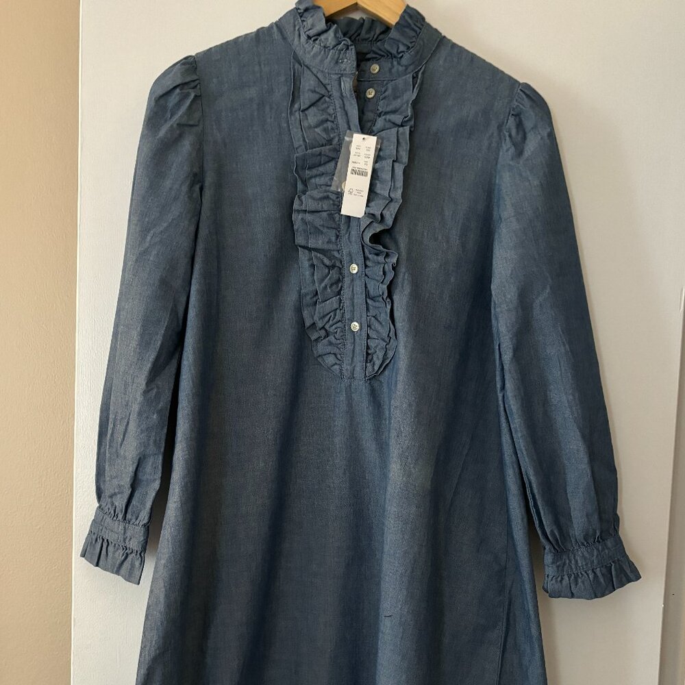 J. Crew Denim Chambray Ruffle Front Dress